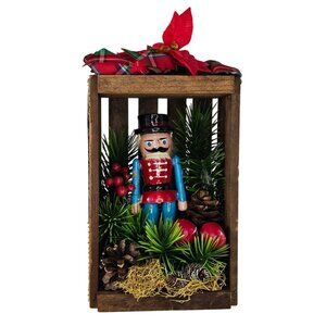 Handcrafted Music Box Nutcracker Christmas Rustic Burlap Ribbon Naturart By June